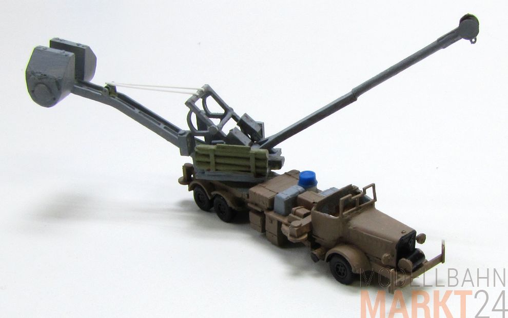 Militär Lkw Kran mit Ausleger Handarbeitsmodell WW2? in braun Scale 1:160
