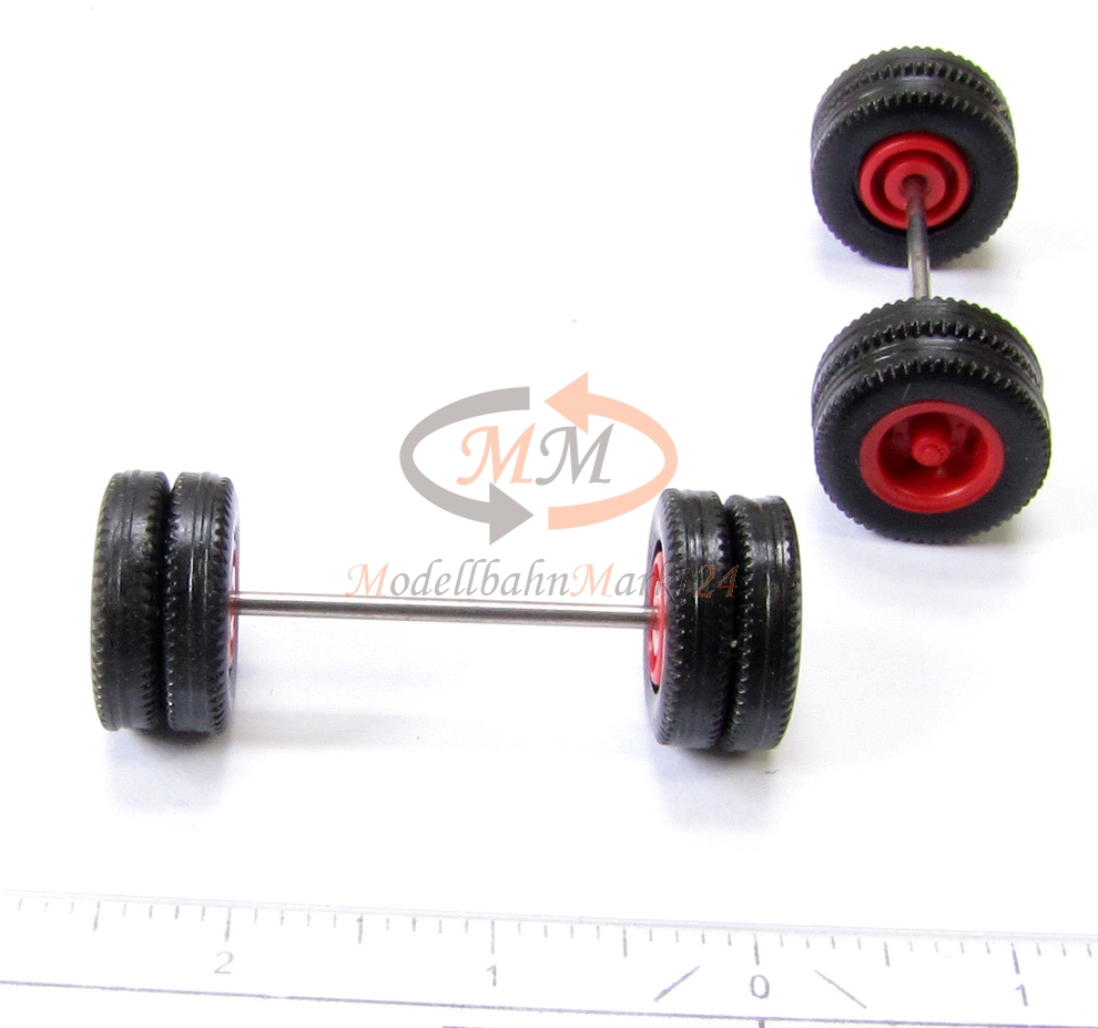 ALBEDO Ersatz-Räder Reifen schwarz Felgen rot Zwillingsreifen 1:87 H0 R003