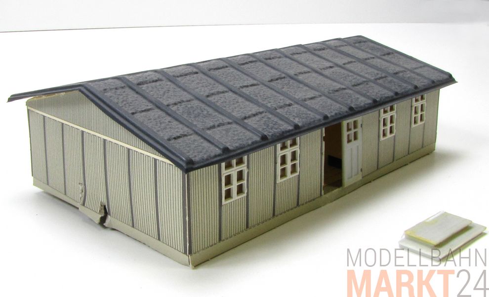 Lagerhaus Langhaus Falt-Modell Papier Modell mit Dach und Fenstern H0 1.87