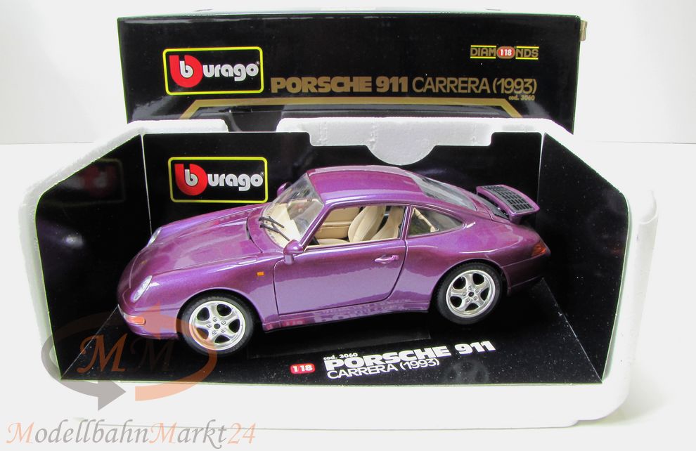 BBURAGO 3060 Porsche 911 Carrera (1993) metallic violett Scale 1:18 - OVP