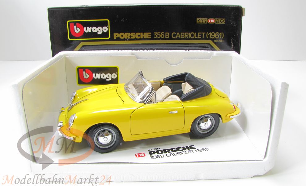 BBURAGO 3051 Porsche 356 Cabriolet (1961) gelb Scale 1:18 - OVP