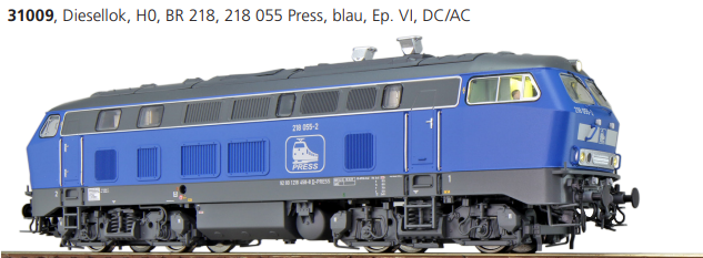 ESU 31009 Diesellok, H0, BR 218, 218 055 Press, blau, Ep VI, Vorbildzustand um 2019, Sound+Rauch, DC/AC