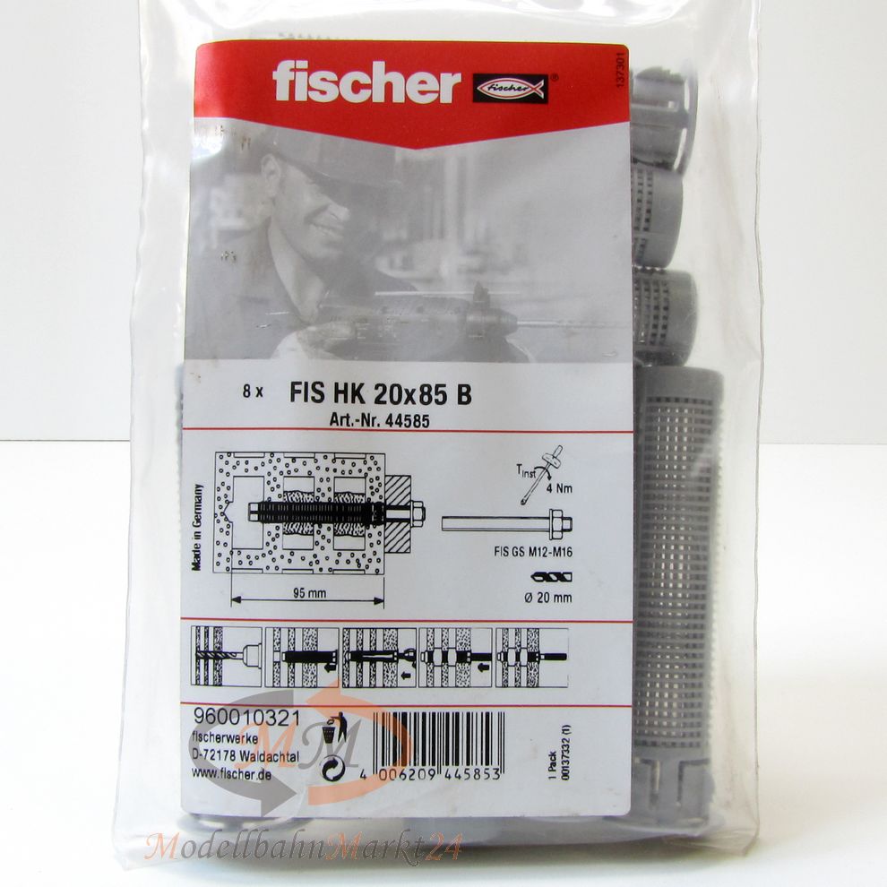 FISCHER Dübel 44585 Injektions Ankerhülse FIS HK 20x85 B VPE = 8 Stück - NEU