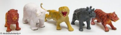 5 Tierfiguren ca. 3,5-5 cm Tiger Löwe Eisbär Nashorn