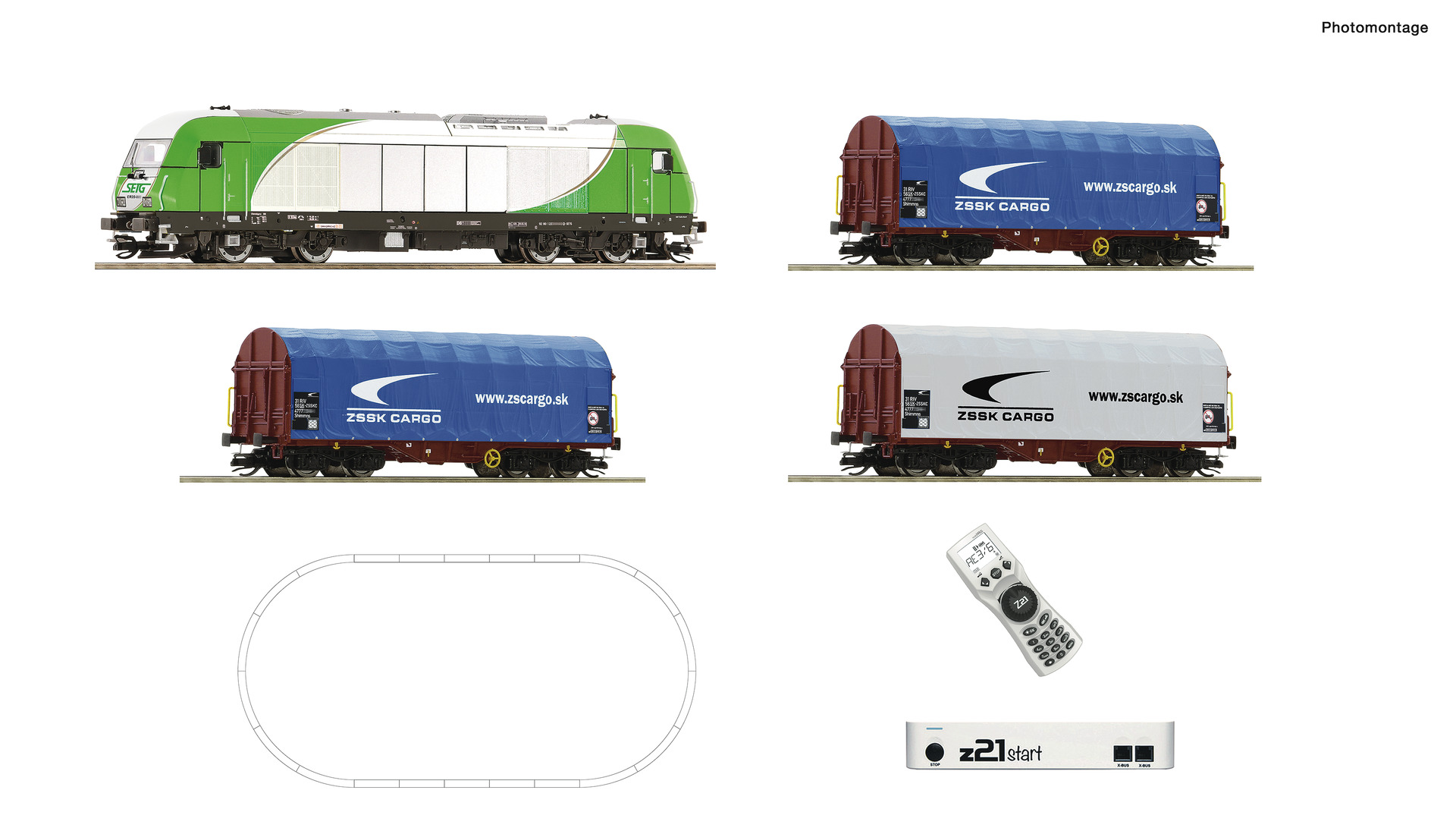 ROCO 5190001 z21 start Digitalset: Diesellokomotive ER 20 der SETG mit Güterzug DCC  Spur TT