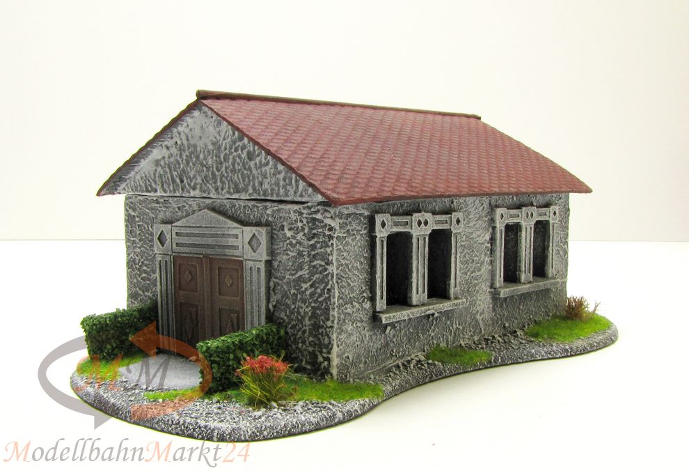 Gelände Haus I grau mit rotem Ziegeldach Handarbeit geeignet für Spur 0 1:43 NEU